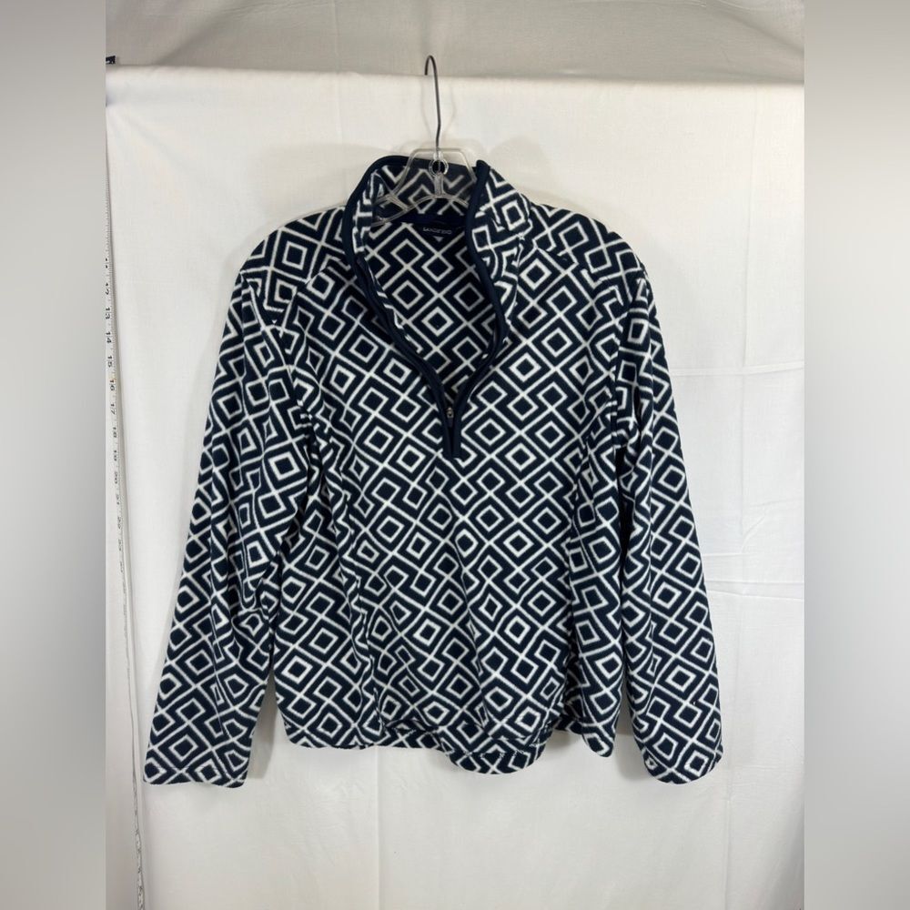 Land’s End geometric fleece pullover sweater women’s petite medium